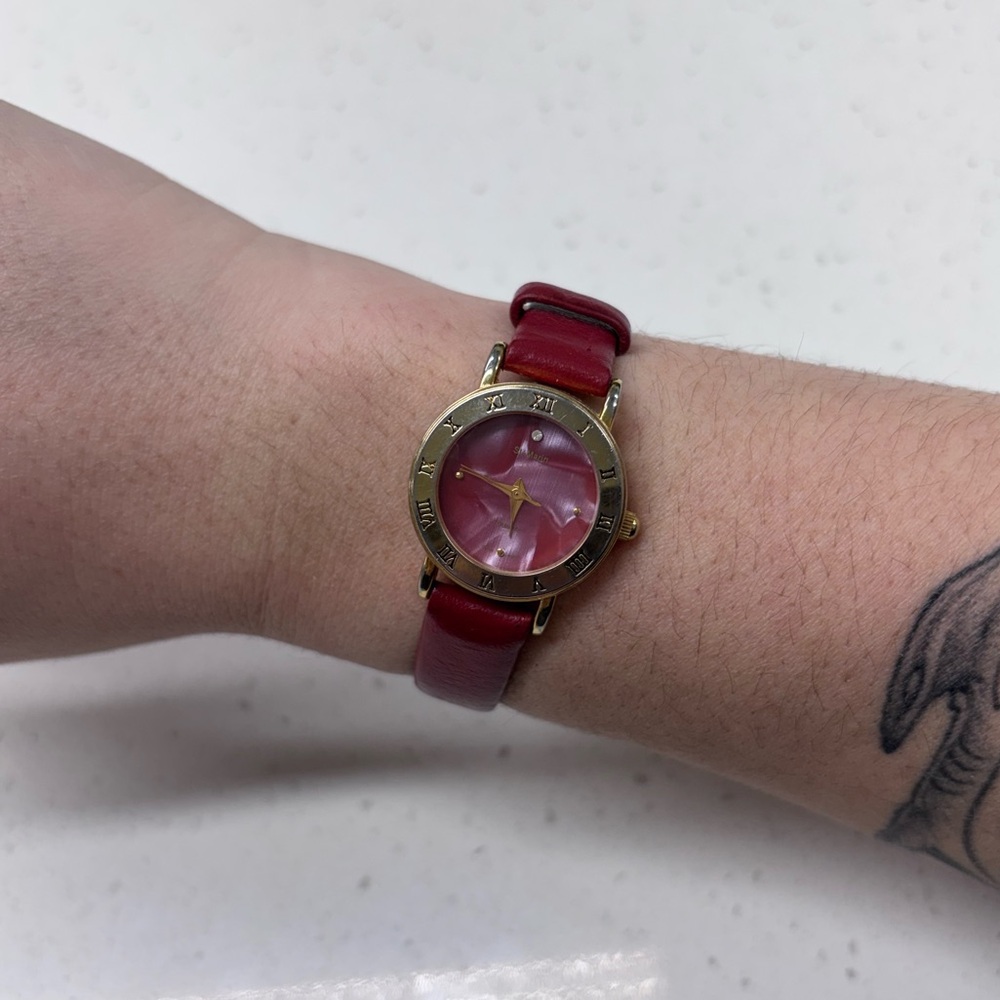 Vintage St. Marin Quartz Red Leather and Gold-Tone Women's Watch